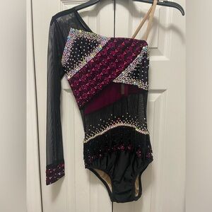 Custom Black & Pink Rhinestone One-Shoulder Performance Dance Costume Jazz